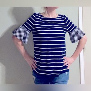 St. John’s Bay Top Gingham Ruffle Sleeve Detail size Med